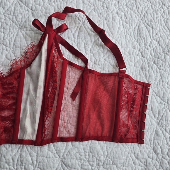 Victoria's Secret Dream Angels Heart Print Unlined Lace Up Corset Bra Top - Picture 9 of 10